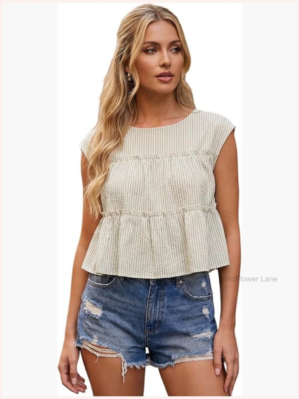 Striped Peplum Crop Top with Cap Sleeves - Cute Going Out Outfit